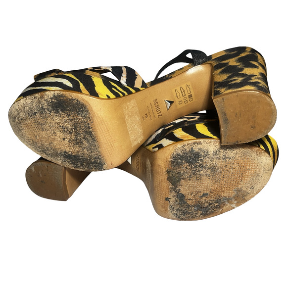 Schutz Platform Shoes Womens Size 7B Block Heel Animal Print Sandals - Picture 7 of 9